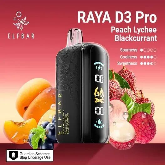 Buy Elf Bar Raya D3 Pro 30 K – Peach Lychee Blackcurrant 30000 Puffs online in Ahmedabad - Vape Shop Ahmedabad