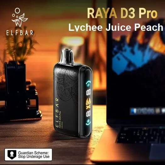 Buy Elf Bar Raya D3 Pro 30K – Lychee Juicy Peach 30000 Puffs online in Ahmedabad - Vape Shop Ahmedabad